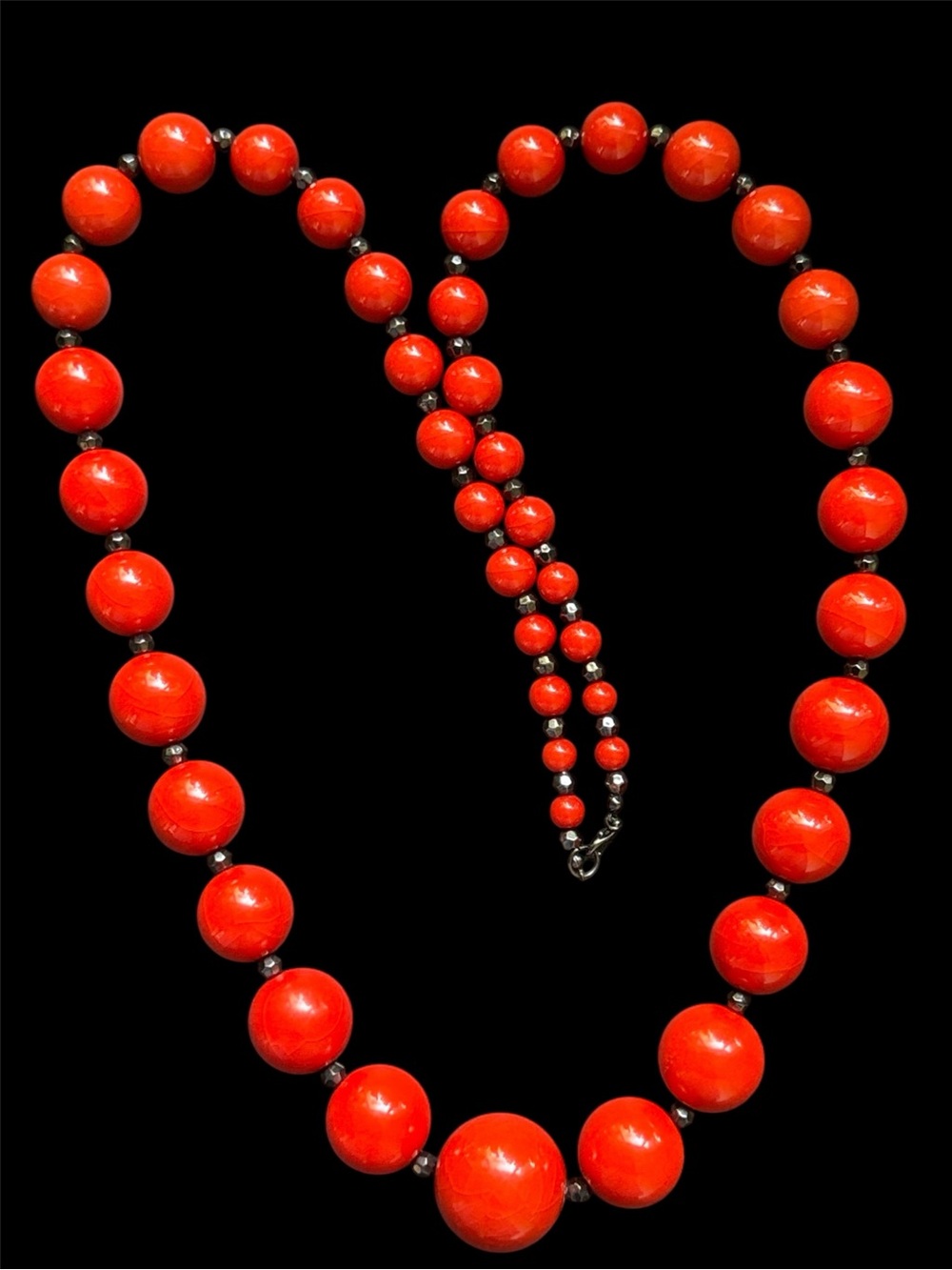 Chunky Vintage Bright Red Lucite Beaded Necklace
